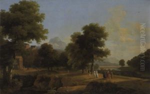 Conversation Dans Un Paysage Anime Et Montagneux by Jean Victor Bertin