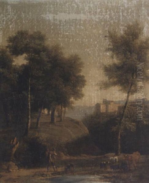 Le Bouquet D'arbres (paysage Avec Berger Et Troupeau A L'abreuvoir) - view 1