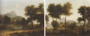 A Wooded Landscape With A Shepherd Before A Hamlet