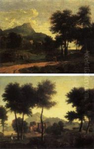 A Wooded Landscape With A Shepherd Before A Hamlet