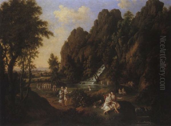 Diane Et Adonis Dans Un Paysage Classique Avec Une Cascade - view 1