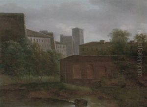 A View Of The Outskirts Of A Fortified Town by Jean Victor Bertin