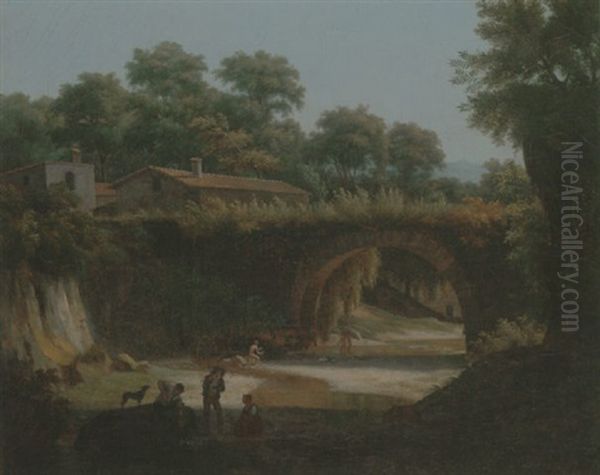 A Wooded River Landscape With Fishermen And Bathers - view 1