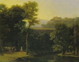 Arkadische Landschaft Mit Figurengruppe