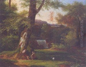 An Italian Pastoral Landscape by Jean Victor Bertin