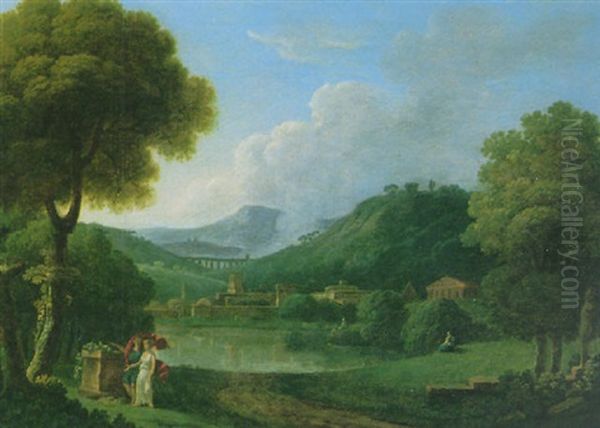 Classical Landscape With A Town By A Lake - view 1