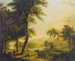 Italianate Landscape With Classical Figures By A Lake And A Villa Beyond