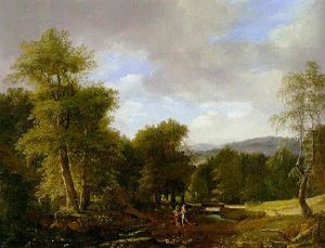 A Wooded River Landscape With Figures Fording A River A Wooded River Landscape With Figures Fording A River