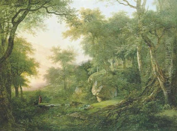Paysage De La Campagne Romaine Avec Des Pecheurs D'une Riviere - view 1