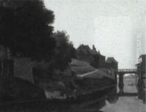 Man In A Punt By A Village Man In A Punt By A Village