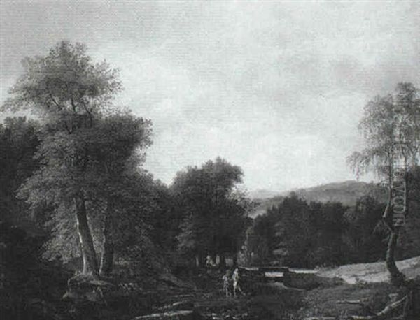 Promeneurs Traversant Un Cours D'eau - view 1