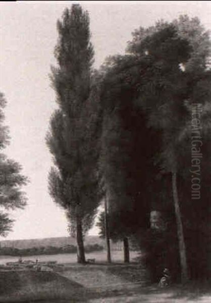 Paysage Classique Avec Une Femme A La Veste Rouge - view 1
