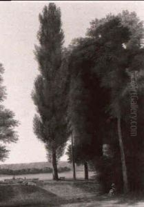 Paysage Classique Avec Une Femme A La Veste Rouge by Jean Victor Bertin