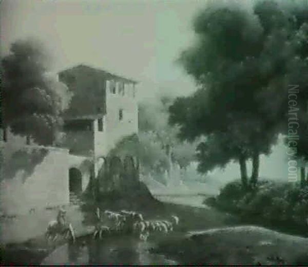 Paysage Italien Avec Des Figures Pres D'un Gue - view 1
