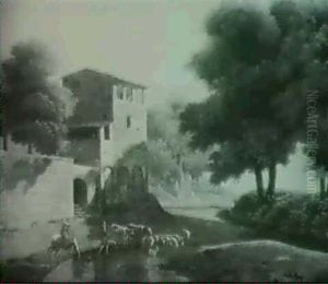 Paysage Italien Avec Des Figures Pres D'un Gue by Jean Victor Bertin