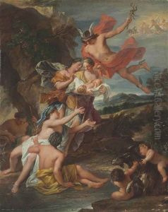 Mercury Entrusting The Infant Bacchus To The Nymphs Of Nysa by Nicolas Bertin