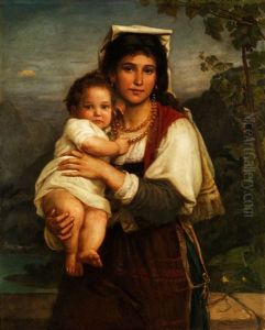 Junge Romerin Mit Kind - Als Madonna Sistina by Carl Bertling
