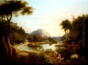 Classical Figures In An Extensive Italianate Landscape, Possibly Lake Arno