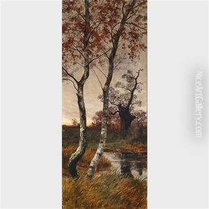 Birch Trees In A Fall Landscape by Paul Emile Berton