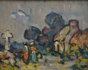 Chaumiere Et Calvaire En Bretagne by Abel Bertram