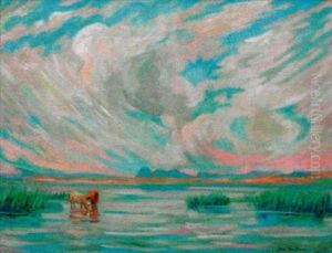 Paysage A L'etang Et Aux Deux Vaches