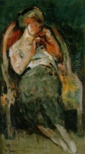 Portrat Einer Frau In Einem Lehnstuhl by Abel Bertram