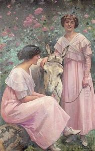 Jeunes Femme Et Ane by Georges Jules Bertrand