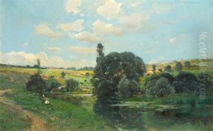 A River Landscape With Two Figures