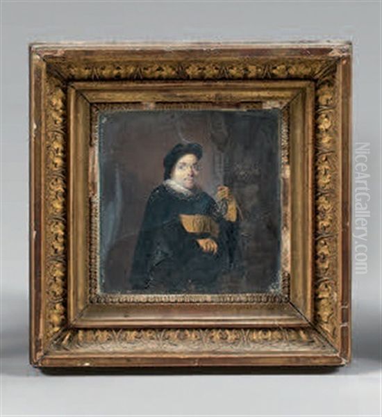 Portrait D'un Homme En Noir Tenant Une Epee - view 1