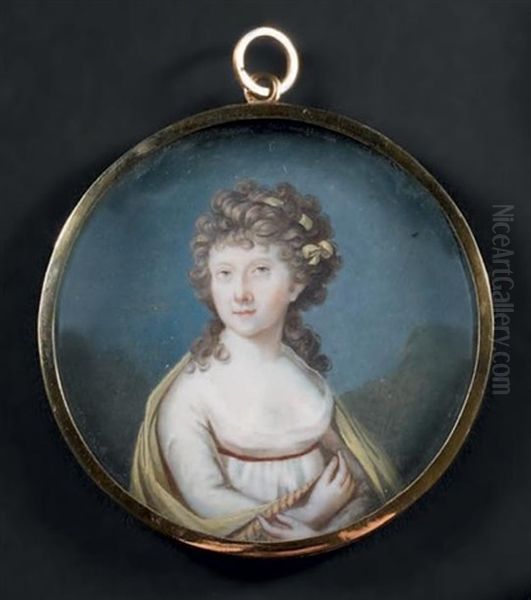 Portrait De Jeune Femme En Robe De Voile Blanc Et Bolero Jaune A Haute Ceinture Rouge. Coiffee De Meches, Sa Chevelure Est Ornee D'un Peigne - view 1