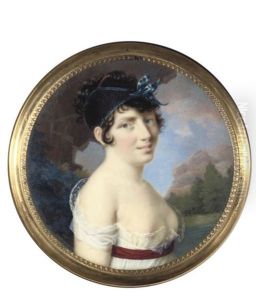 A Young Lady, In Lace-bordered Loose White Dress, Revealing Her Right Breast, Crimson Sash At Her Waist A Young Lady, In Lace-bordered Loose White Dress, Revealing Her Right Breast, Crimson Sash At Her Waist