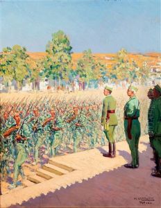 El General Franco Y El General Yague Presidiendo El Desfile De La Legion En Dar Riffien by Mariano Bertuchi