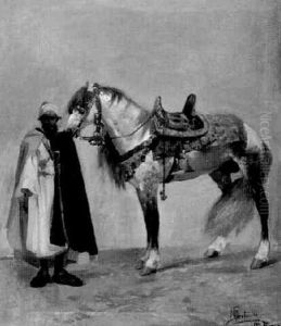 Nordafrikaner Mit Geschmucktem Pferd by Mariano Bertuchi