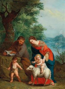 The Holy Family With The Infant Saint John The Baptist In A Wooded Landscape by Balthasar Beschey