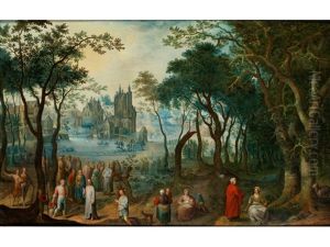 Baumlandschaft Mit Architektur Im Hintergrund Sowie Biblische Szenerie
