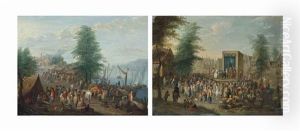 Le Marche Aux Poissons; Et La Commedia Dell'arte (2 Works) by Balthasar Beschey