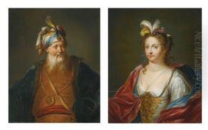 A Turbaned Man In Oriental Dress; A Lady In Oriental Dress (pair) by Balthasar Beschey