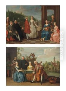 A Portrait Of Jacques-jean Cremers (1736-after 1803) And His Wife... And An Elegant Company... (pair) by Balthasar Beschey