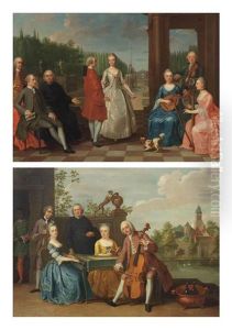 A Portrait Of Jacques-jean Cremers And His Wife Dancing On A Garden Terrace Surrounded By Other Members Of The Family... (+ An Elegant Company...; Pair) A Portrait Of Jacques-jean Cremers And His Wife Dancing On A Garden Terrace Surrounded By Other Members Of The Family... (+ An Elegant Company...; Pair)