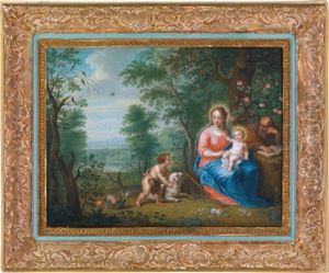 Die Heilige Familie Mit Dem Johannesknaben In Einer Bewaldeten Landschaft by Balthasar Beschey