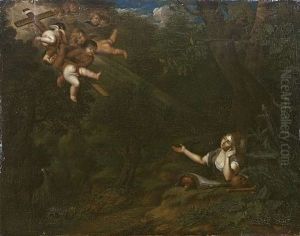 Die Busende Maria Magdalena In Der Einode. Der Heiligen, Die Sich In Den Tiefen Des Waldes Unter Einem Eichenbaum Niedergelassen Hat, Erscheint by Balthasar Beschey