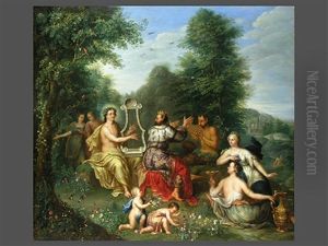 Konig Midas Veranstaltet Den Musikwettstreit Zwischen Apollo Und Marsyas (collab. W/ Pieter Snyders) by Balthasar Beschey