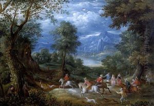 Chasseurs Dans Un Paysage by Balthasar Beschey