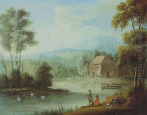 Sudliche Landschaft Mit Zwei Anglern Am Flus