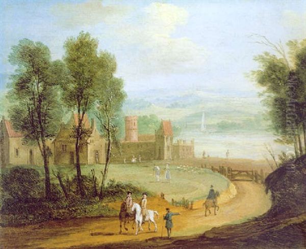 Stadt Am Flus Mit Zwei Reitern - view 1