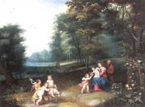 Die Heilige Familie, Von Spielenden Engeln Umgeben by Balthasar Beschey