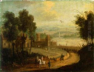 River Landscape With Horsemen On A Path And Fishermen On A Bank