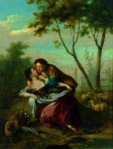 A Shepherd And A Maid Courting In A Landscape
