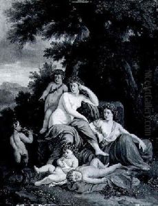 The Infant Bacchus With Satyrs And Nymphs Beside A Wood by Balthasar Beschey