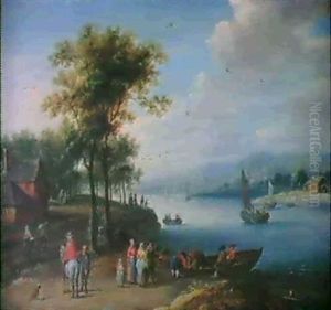 Bewaldete Flusslandschaft Mit Reisenden Und Booten by Balthasar Beschey